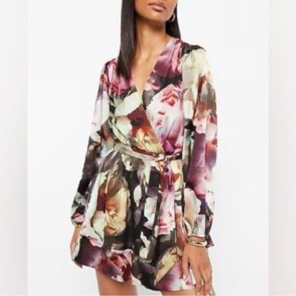 NWT Express Pink and Red Wrap Sundress with Bishop Sleeves - Picture 1 of 4